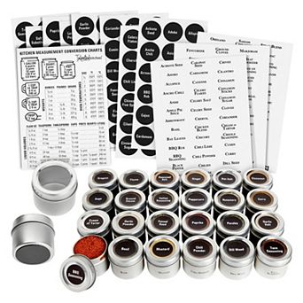 Talented Kitchen Set Of 24 Magnetic Spice Jars, 3oz Herb Tins, 269 Labels