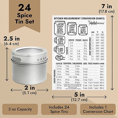 Talented Kitchen Set Of 24 Magnetic Spice Jars, 3oz Herb Tins, 269 Labels