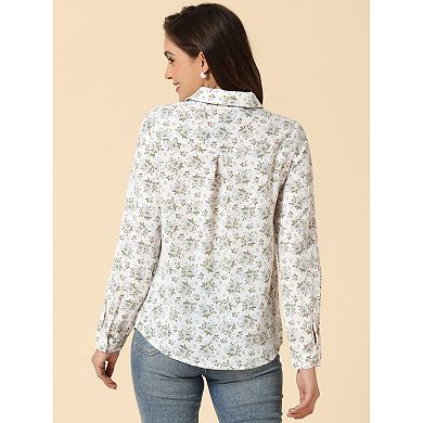 Women's Button Down Long Sleeve Ditsy Floral Shirt