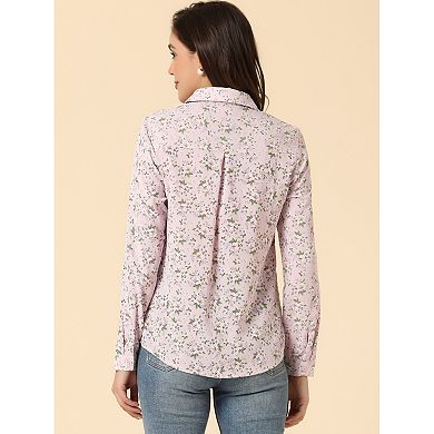 Women's Button Down Long Sleeve Ditsy Floral Shirt