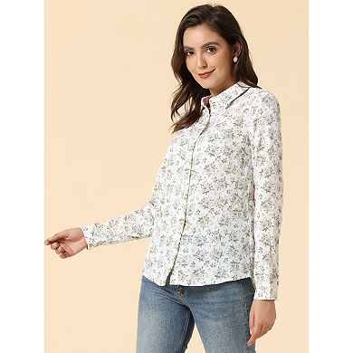 Women's Button Down Long Sleeve Ditsy Floral Shirt