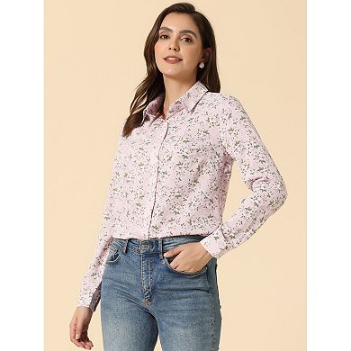 Women's Button Down Long Sleeve Ditsy Floral Shirt