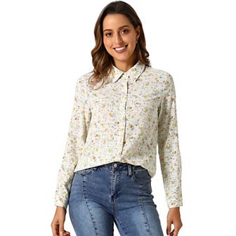 Women's Button Down Long Sleeve Ditsy Floral Shirt