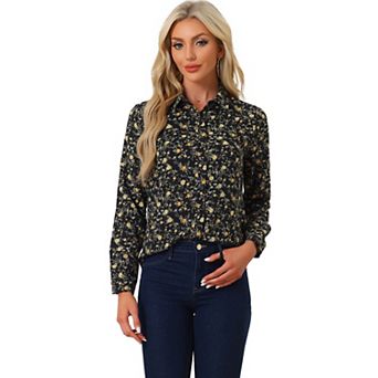 Women's Button Down Long Sleeve Ditsy Floral Shirt