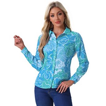 Women's Button Down Long Sleeve Ditsy Floral Shirt Beige Pink X SMALL