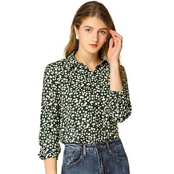 Women's Button Down Long Sleeve Ditsy Floral Shirt