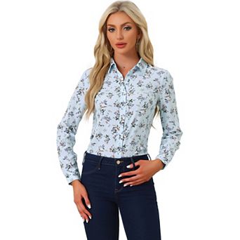 Women's Button Down Long Sleeve Ditsy Floral Shirt