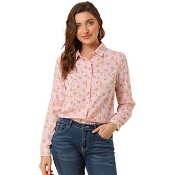 Women's Button Down Long Sleeve Ditsy Floral Shirt