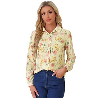 Women's Button Down Long Sleeve Ditsy Floral Shirt