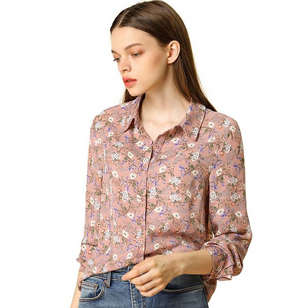Women's Button Down Long Sleeve Ditsy Floral Shirt
