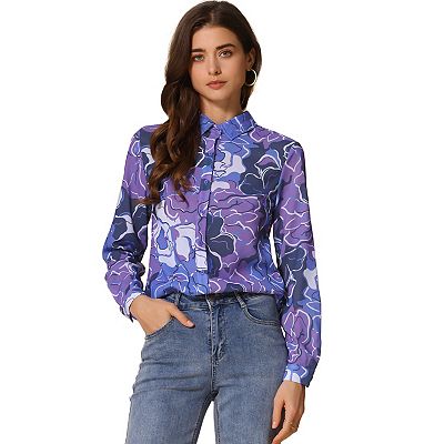 Women's Button Down Long Sleeve Ditsy Floral Shirt