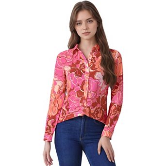 Women's Button Down Long Sleeve Ditsy Floral Shirt