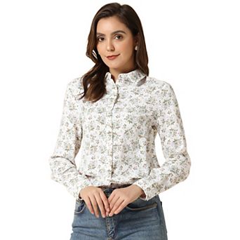 Women's Button Down Long Sleeve Ditsy Floral Shirt