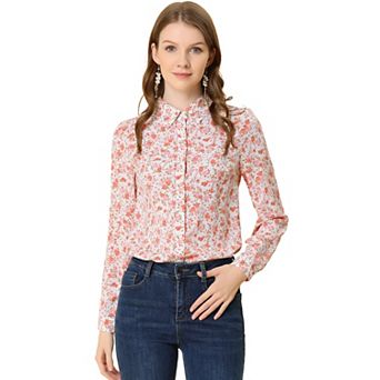 Women's Button Down Long Sleeve Ditsy Floral Shirt