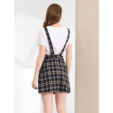 Women's Costume Adjustable Strap Plaid Suspender Overall Dress