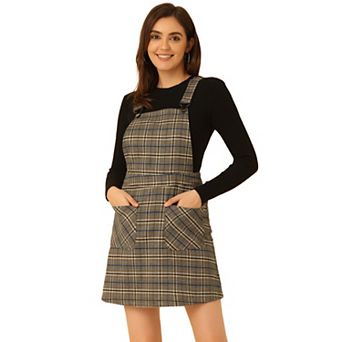 Women's Costume Adjustable Strap Plaid Suspender Overall Dress