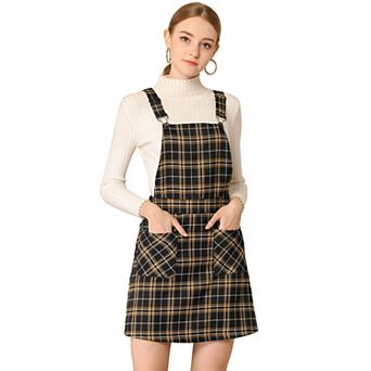 Women's Costume Adjustable Strap Plaid Suspender Overall Dress