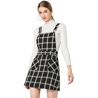 Women's Costume Adjustable Strap Plaid Suspender Overall Dress