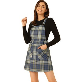 Women's Costume Adjustable Strap Plaid Suspender Overall Dress