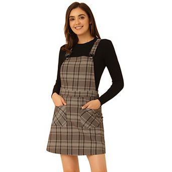 Women's Costume Adjustable Strap Plaid Suspender Overall Dress
