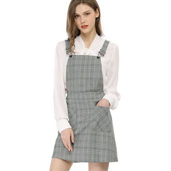 Women's Costume Adjustable Strap Plaid Suspender Overall Dress