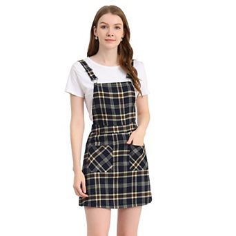 Women's Costume Adjustable Strap Plaid Suspender Overall Dress