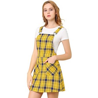 Women's Costume Adjustable Strap Plaid Suspender Overall Dress