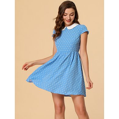 Women's Peter Pan Collar Above Knee Hidden Zipper Back A-line Dress
