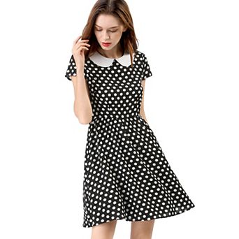 Women's Peter Pan Collar Above Knee Hidden Zipper Back A-line Dress
