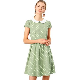 Women's Peter Pan Collar Above Knee Hidden Zipper Back A-line Dress