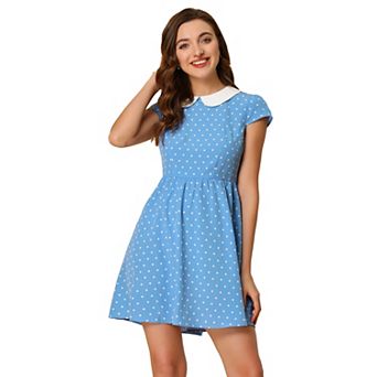 Women's Peter Pan Collar Above Knee Hidden Zipper Back A-line Dress