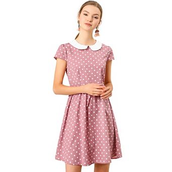 Women's Peter Pan Collar Above Knee Hidden Zipper Back A-line Dress