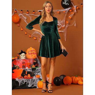 Women's Prom Square Neck 3/4 Sleeve Velvet Dress