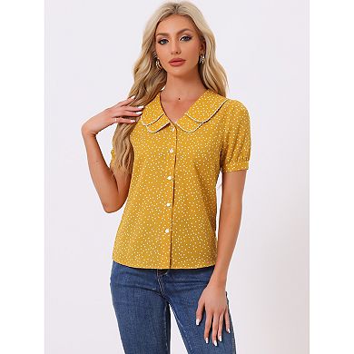 Women's Polka Dots Peter Pan Collar Short Sleeve Summer Shirt Top