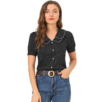 Women's Polka Dots Peter Pan Collar Short Sleeve Summer Shirt Top