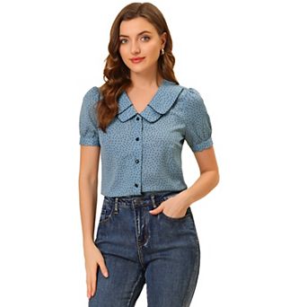 Women's Polka Dots Peter Pan Collar Short Sleeve Summer Shirt Top
