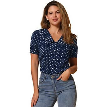 Women's Polka Dots Peter Pan Collar Short Sleeve Summer Shirt Top