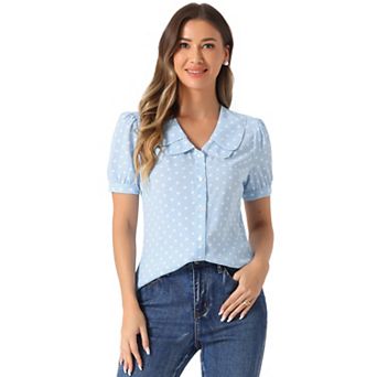 Women's Polka Dots Peter Pan Collar Short Sleeve Summer Shirt Top
