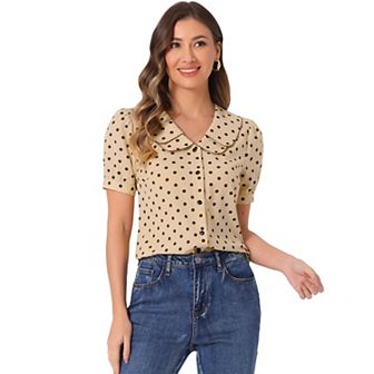 Women's Polka Dots Peter Pan Collar Short Sleeve Summer Shirt Top