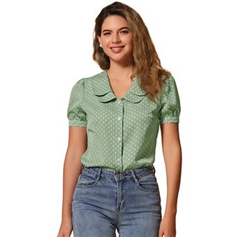Women's Polka Dots Peter Pan Collar Short Sleeve Summer Shirt Top