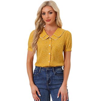 Women's Polka Dots Peter Pan Collar Short Sleeve Summer Shirt Top