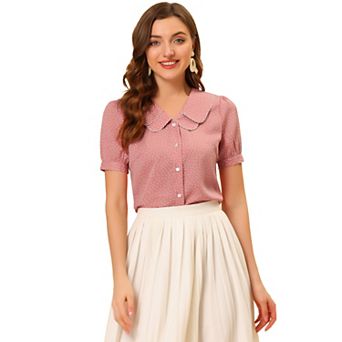 Women's Polka Dots Peter Pan Collar Short Sleeve Summer Shirt Top