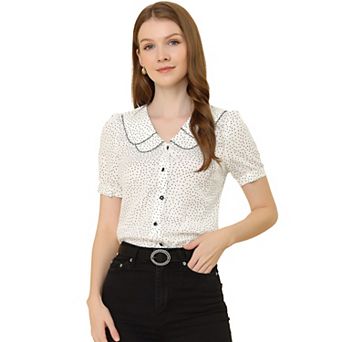 Women's Polka Dots Peter Pan Collar Short Sleeve Summer Shirt Top