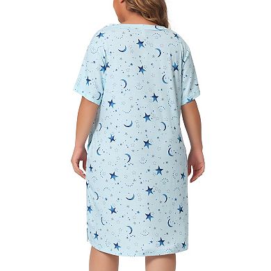 Women's Plus Size V Neck Star Short Sleeve Sleepwear Nightdress