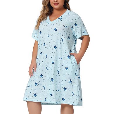 Women's Plus Size V Neck Star Short Sleeve Sleepwear Nightdress