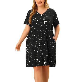 Women's Plus Size V Neck Star Short Sleeve Sleepwear Nightdress