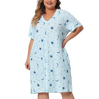 Women's Plus Size V Neck Star Short Sleeve Sleepwear Nightdress