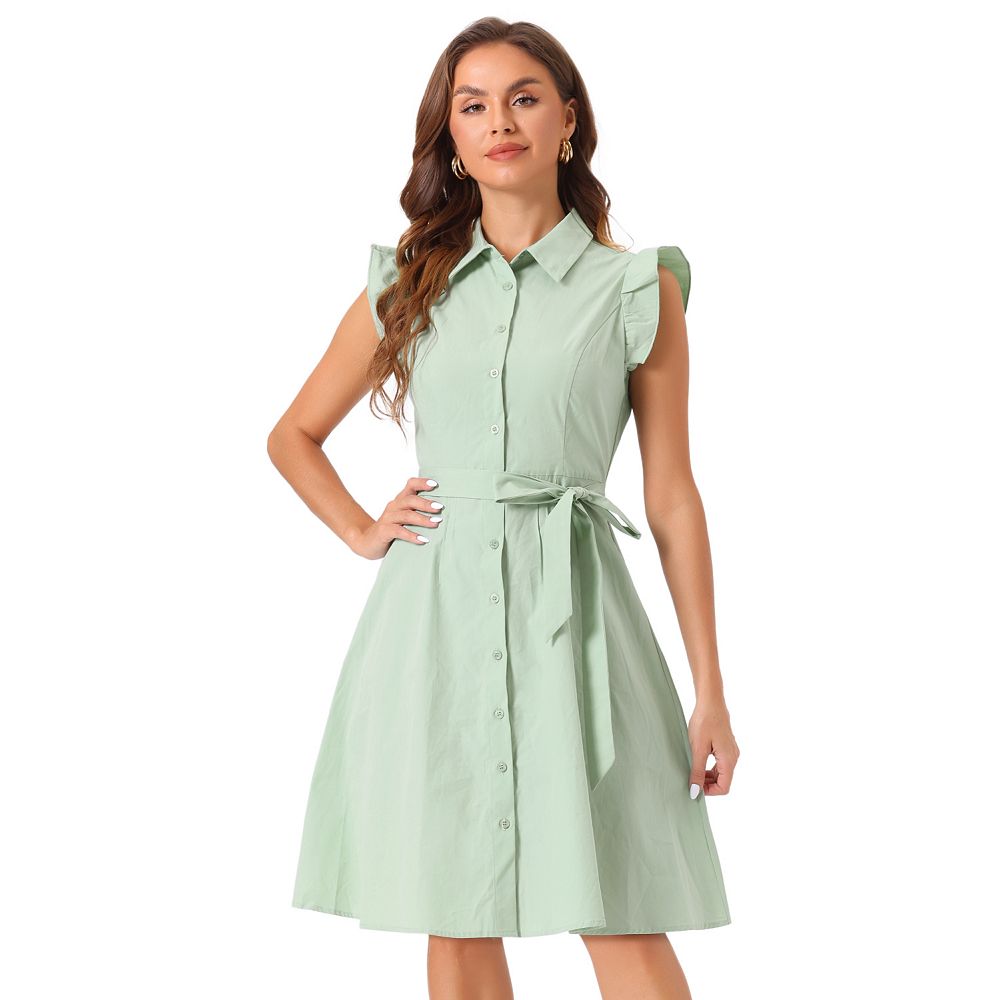 Ruff Collar Gold Button Belt Dress ワンピース 6270942_Sage_Green?wid=1000&