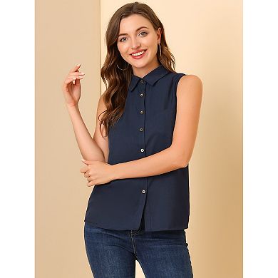 Women's Point Collar Single Breasted Sleeveless Shirt