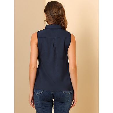 Women's Point Collar Single Breasted Sleeveless Shirt